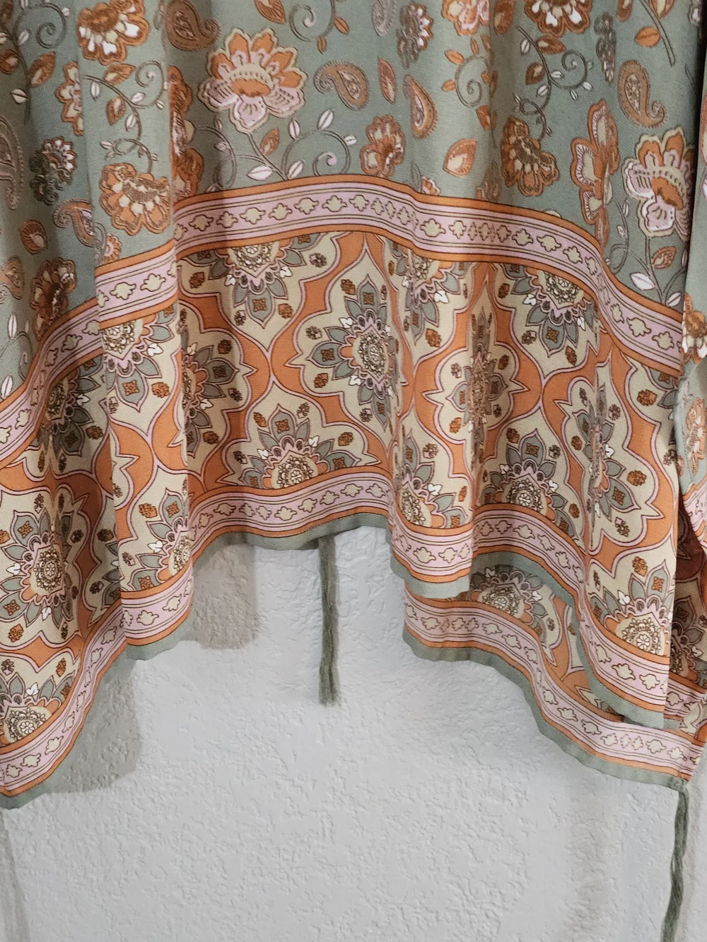 Derek Heart Light Sage & Peach Floral Kimono Womens Medium Open Front Flowy - Picture 7 of 9